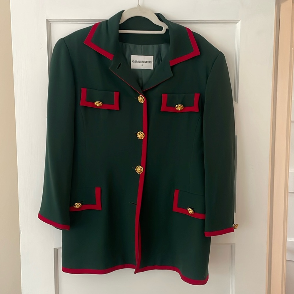 Green blazer with red trim and gold hardware (vintage 80s blazer)